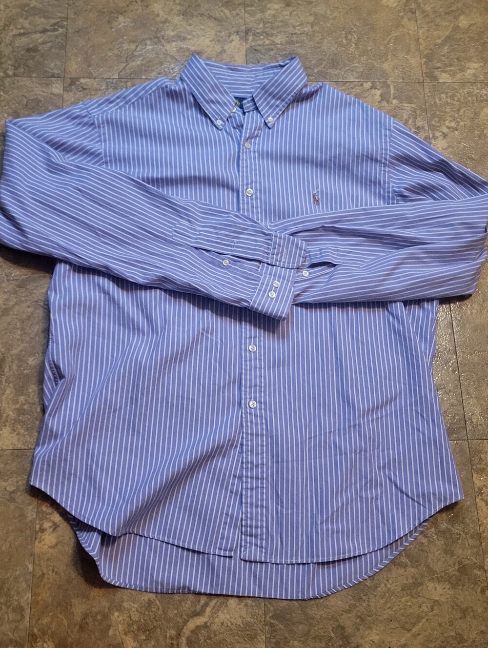 Ralph Lauren Dress Shirt Mens 17.5-36/37 XL Purple Long Sleeve Stripe Flesh Pony